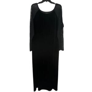Karen Kane Black Velvet Sheer Embroidered Sleeve Maxi Dress 2X Formal Evening